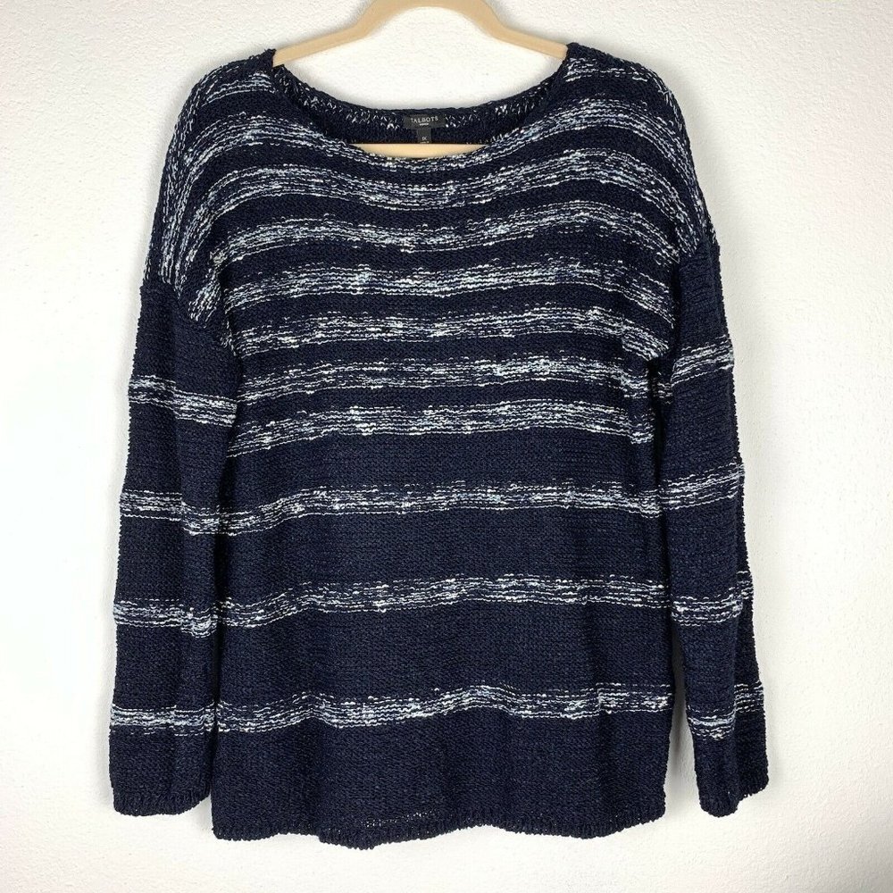 TALBOTS Women's Plus Size 1X Blue White Striped Knit Sweater Top